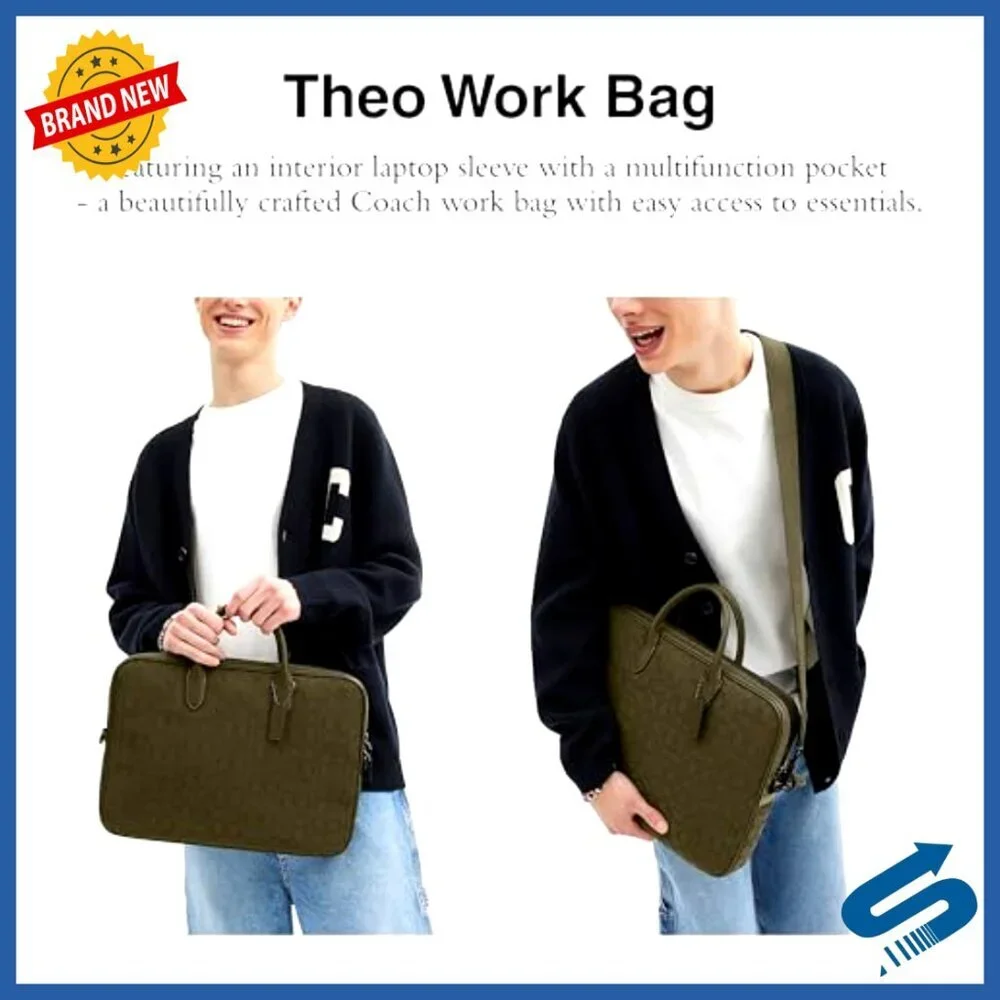 Men's Leather Briefcase with Laptop Sleeve, Detachable Crossbody Strap